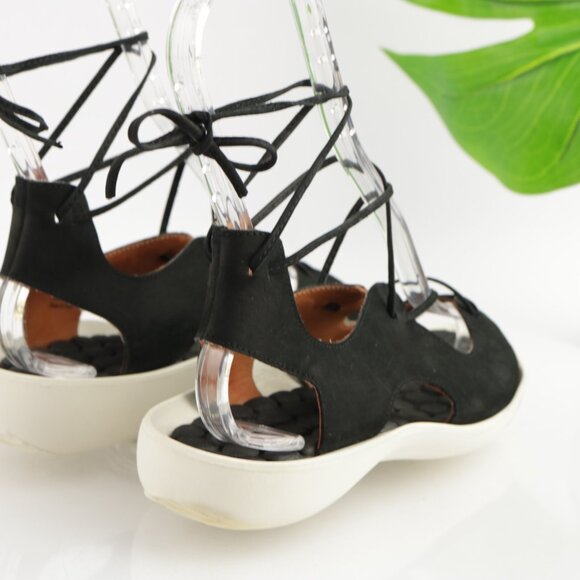 L'Amour Des Pieds Womens Nesimah Sandals Size 7 Black Leathte Ankle Tie Up Shoes - Picture 3 of 14